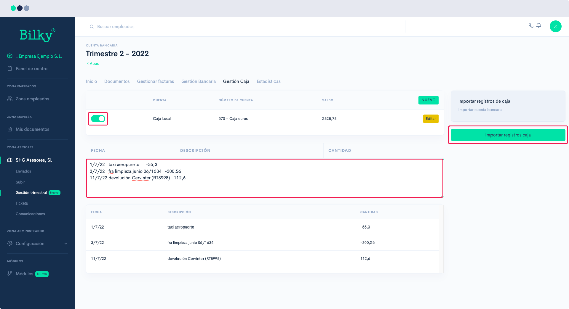 ¿Cómo puedo añadir los movimientos de Caja para mi Asesor?